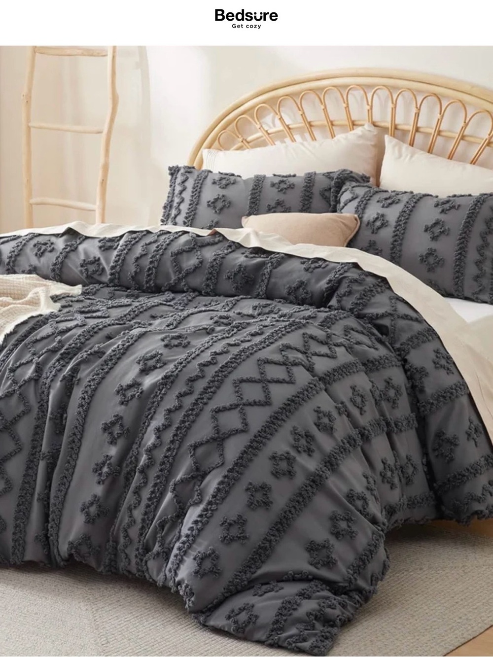 Bedsure Charcoal Textured Tassel Duvet Cover - Charcoal